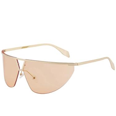 Imagem de JRLLFD Óculos de sol femininos de metal com ponte dupla, luxuosos, punk, vazados, para dirigir, masculino, feminino, UV400 (chá dourado)