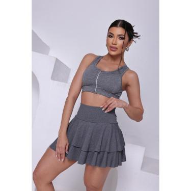 Imagem de Conjunto Short Saia Dupla Camada E Top Ziper E Bojo Wolfox-Feminino