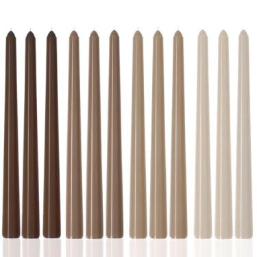 Imagem de Velas cônicas marrons de 25,4 cm, sem gotejamento, sem cheiro, castiçal sem fumaça, longo, queima lenta, 8 horas de altura, para festas de Natal, casamento, jantares, 12 unidades