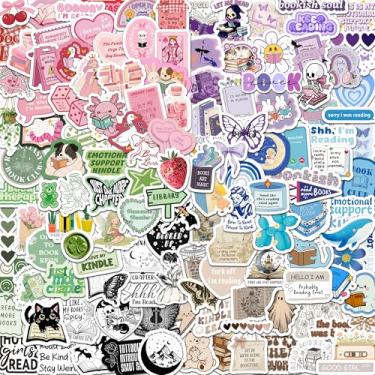 Imagem de 130 peças de adesivos de livro para Kindle, adesivos de livros, decalques de leitura para laptop E-Reader Booktok garrafas de água livro de recortes, adesivos de inserções Kindle (brilhante)