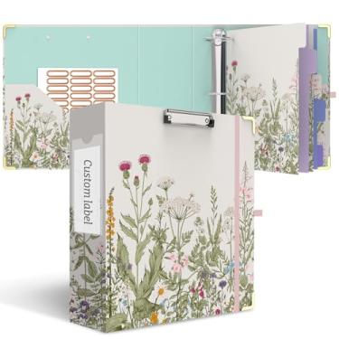 Imagem de Fichário de 3 anéis, 7,6 cm, bonito fichário redondo com 6 divisórias de abas e adesivos de etiqueta, prancheta de perfil baixo com armazenamento, fichário moderno para material de escritório escolar