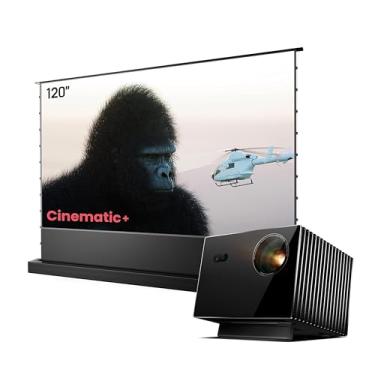 Imagem de AWOL Vision Tela de elevação de piso UST ALR de 120 polegadas e pacote de projetor a laser Valerion Max, configuração reduzida apenas para colocação no chão, rejeição de luz ambiente de alto contraste