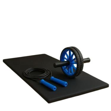 Imagem de Kit Treino Funcional Colchonete Roda Abdominal Corda de Pular Corpo Saudável Treino Seguro em Casa equipamentos de academia em casa(Azul)