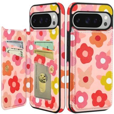 Imagem de Shorogyt Capa carteira para Google Pixel 9 Pro XL com suporte para cartão - Design de flor pequena com suporte para fecho magnético traseiro flip fólio capas de telefone de couro para Pixel 9 Pro XL