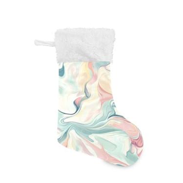 Imagem de Wassud Meia de Natal fofa com punho branco em aquarela redemoinhos de 45,7 cm grande para decoração de lareira e cornija de lareira 1 pacote