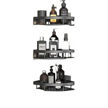 Imagem de Prateleiras Para Casa De Banho Sem Furos, AlumíNio, Suportes Para Casa De Banho E AcessóRios Para Casa De Banho(KIT 3-Triângulo preto)