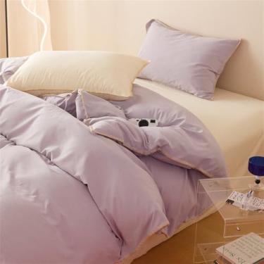 Imagem de Conjuntos de cama de flores listradas, roupa de cama de algodão lavado, conjunto de lençol de capa de colcha macia, colcha simples, têxteis para o lar, D, casal 4 peças 150 x 200