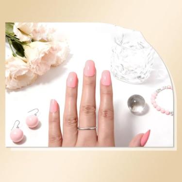 Imagem de Kits de decoração de unhas, cor sólida, conjunto de manicure oval curto reutilizável com cola de gelatina, mini lixa e bastão para acabamento de salão DIY em casa