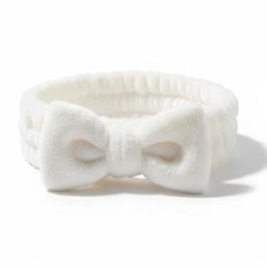 Imagem de Faixa Tiara Para Maquiagem Skin Care Tiara Para Cabelo com Laço Lavar o Rosto (Branco, Liso)