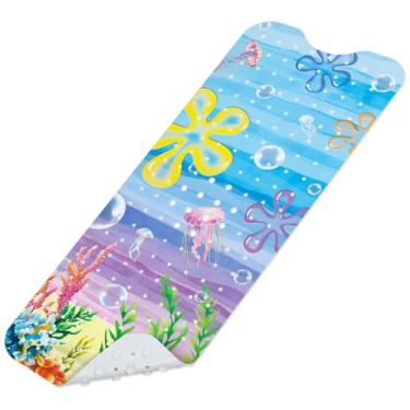 Imagem de SHUCHING Tapete de banho de bebê para banheira antiderrapante 101 x 40 cm, tapete de banheira infantil extralongo antiderrapante, tapete de chuveiro infantil para banheiro, sem mofo, lavável na