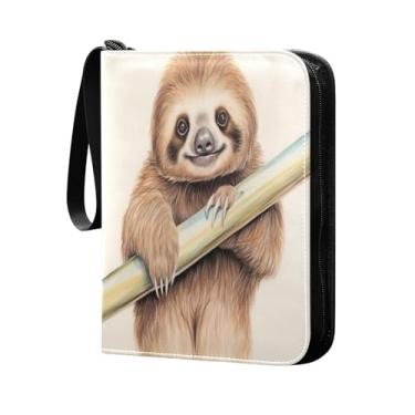 Imagem de Wassud Fichário de 4 bolsos, bicho-preguiça fofa no ramo, comporta 400 cartões padrão, álbum TCG CCG MTG à prova d'água, presentes para colecionadores, meninos e meninas