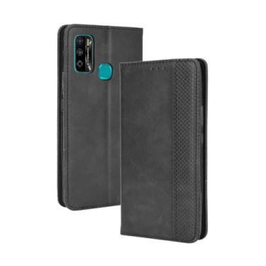 Imagem de Capa flip de couro para Infinix Hot 9 Play X680,Flip magnético retro,Caso de telefone de couro PU,Design de carteira com 3 slots de cartão e 1 clipe de dinheiro -Black