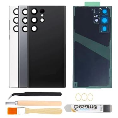 Imagem de Substituição de vidro traseiro para Samsung Galaxy S22 Ultra com lente de vidro da câmera e kits de ferramentas de reparo (preto)