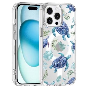 Imagem de JOYLAND Capa para iPhone 16 Pro Max, compatível com MagSafe, capa de telefone transparente com design de tartaruga, capa protetora antiamarelamento TPU macio à prova de choque com proteção contra