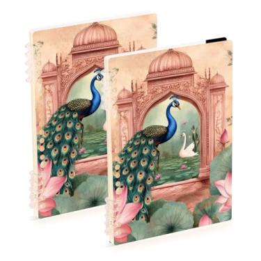 Imagem de Burbuja Cadernos retrô de pavão, papel pautado universitário A5 com 60 folhas, fichário para diário, escritório, 2 unidades