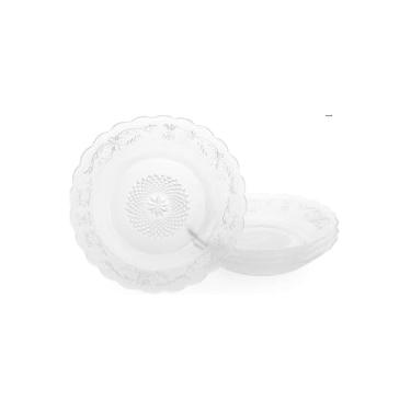 Imagem de Conjunto 4 Pratos Fundos em Vidro Transparente, 22cm Diâmetro, Design com Relevo, Alta Resistência, 1616g