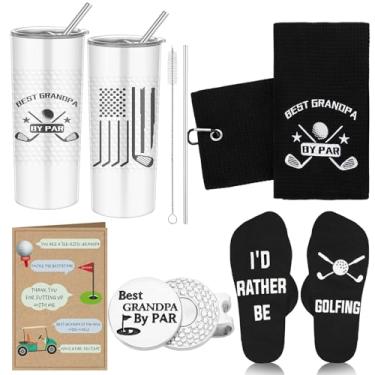 Imagem de Mysora Conjunto de presentes de golfe de Natal para vovô copo de 590 ml para ele, presentes de golfe, cesta para amantes de golfistas, copo de 590 ml, para Natal, meia de Natal, presente de