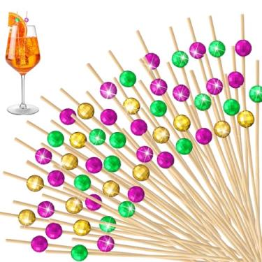Imagem de Hushee 300 peças decorações de festa de carnaval contas de discoteca palitos de coquetel verde, roxo, dourado palitos decorativos para aperitivos espetos de bambu extravagantes para festa de Natal