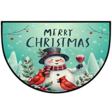 Imagem de Tapete de porta meio redondo, boneco de neve, cardinal antiderrapante, absorvente, semicírculo, lavável, meia lua, tapetes para ambientes internos, pátio, cozinha, banheiro, entrada, lareira, casa