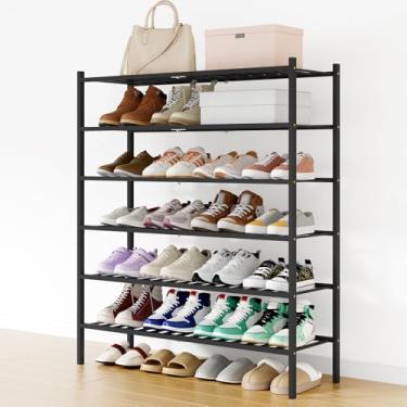 Imagem de Smiry Sapateira, organizador de sapatos de bambu longo de 6 níveis, prateleira empilhável de madeira para armário, entrada, entrada da porta da frente, preto