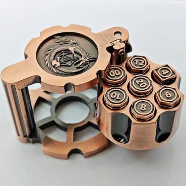 Imagem de Revolver Metal Dice Set, 7 Piece Polyhedral Bullet Dice with Spinning Revolver Cylinder Case, Cyberpunk Style Tabletop RPG Dice for Dungeons and Dragons, Table Games