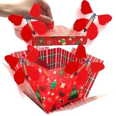 Imagem de WUEURU Caixa de presente de borboleta voadora de árvore de Natal, cartão e 4 peças de caixa de presente surpresa de borboleta voadora para tema de Natal, aniversário, dia das mães, artigos de festa de