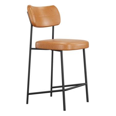 Imagem de Banqueta Média Para Cozinha Lila Estofada Com Encosto Couríssimo Whisky - Desk Design