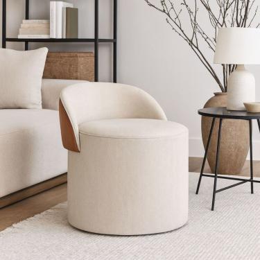 Imagem de Puff Encosto Corino Linho Sala Orgânico Quarto Redondo Banco Cor:bege
