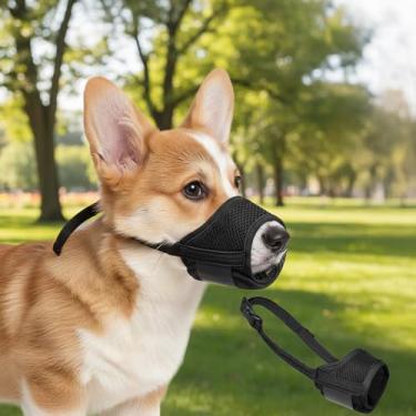 Imagem de Focinheira para cães macia ajustável, cobertura de boca de malha respirável, focinheira antimordida e queda, para cães pequenos, médios e grandes (preto)