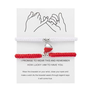 Imagem de RLHRNDE Conjunto de 2 pulseiras para casais, feitas à mão, tricô, personalizado, para casal, amor, atração mútua, presentes de relacionamento de longa distância para namorado e namorada, presente de