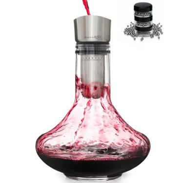 Imagem de Gusto Nostro Decantador de vinho de cristal com despejador de aerador – Conjunto de decantador de vinho de vidro premium soprado à mão sem chumbo para vinhos tintos – Garrafa com filtro de tampa para