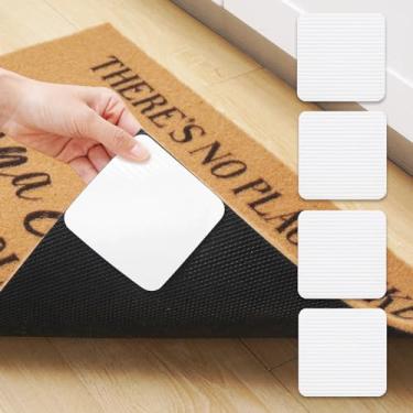 Imagem de 4 peças de fita de tapete, almofadas antiderrapantes laváveis para pisos e azulejos de madeira, branco