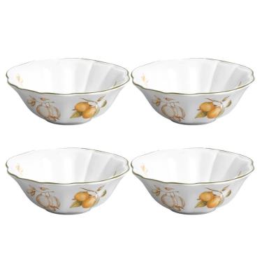 Imagem de Jogo 4 Bowl De Cerâmica Cereal Branco Limão Toscana Scalla 400ml