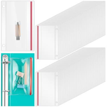 Imagem de Affrolling Pacote com 50 suportes para pen drive para 3 fichários de anéis, estojo com zíper e plástico de vinil, bolsos para fichários, suporte USB, organizador de armazenamento à prova d'água