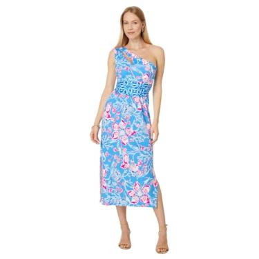 Imagem de Lilly Pulitzer Midi feminino Helina de um ombro só, Vestido de malha com estampa de rapsódia multibahamiano, G
