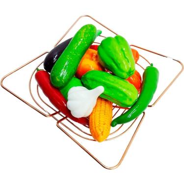 Imagem de Kit Decoração Legumes Artificiais Isopor E Cesta Inox Rose