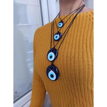 Imagem de Colar de olho turco para mulheres e homens, pingente de vidro, joia de proteção, amuleto da sorte, espiritual, presente moderno para amigos, Medium, Latão, Sem Pedra Preciosa