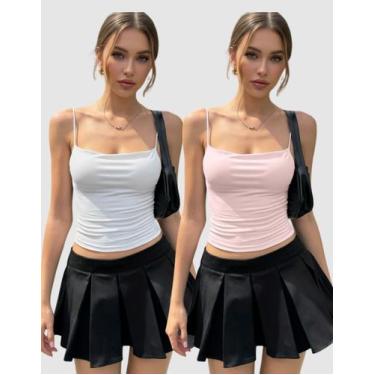 Imagem de Kit 2 Cropped Feminino Decote Reto Alça Fina Elegante Regata Blusinha 