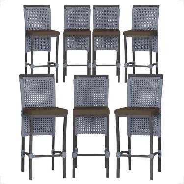 Imagem de 7 Banquetas Em Alumínio Roma Preta Corda Náutica Tecido 9 Prata