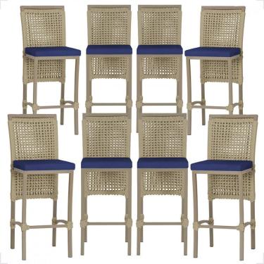 Imagem de 8 Banqueta Em Alumínio Roma Fendi Corda Náutica Tecido 10 Rami Unico