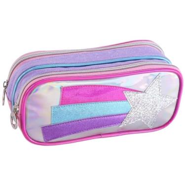 Imagem de Estojo Grande Escolar com 2 Compartimentos, Design Colorido, Zíper Reforçado, Material Resistente, P/Lápis Caneta Borracha (Rosa)