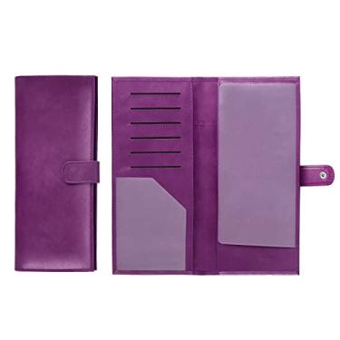 Imagem de LLi Cufite Capa longa para talão de cheques de tamanho comercial e cheque de viagem, grande suporte de couro para cheque lateral superior e bilhetes de cheque e depósito duplicados, com alça para