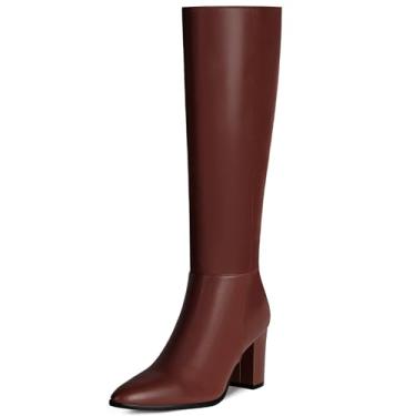 Imagem de Vipost Botas femininas de 8,5 cm, bico fino, cano alto, salto grosso, com zíper lateral, bota longa para outono e inverno 2025, Vinho, 7 Wide