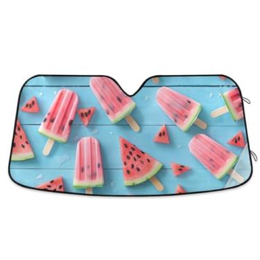 Imagem de Picolés de fatia de melancia placa azul para-sol para carro para-brisa refletor UV janela frontal automática sombra solar proteção contra o calor do sol