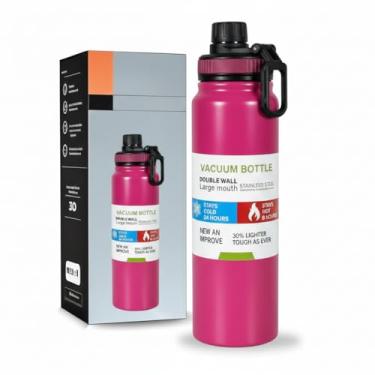 Imagem de Garrafa Térmica Premium de Aço Inox, 800ml, Azul Marinho, Parede Dupla, Isolamento 24h Frio/12h Quente, com Bico Prático para Academia e Uso Diário