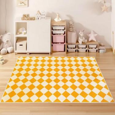 Imagem de USTIDE Tapete xadrez laranja 1,2 x 1,8 m lavável à máquina, tapete quadriculado, para corredor, quarto, meninas, quarto de bebê, decoração