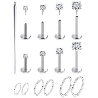 Imagem de Xnsjeyy Brincos de nariz 18G 16G com rosca interna e costas planas 316L aço cirúrgico tragus para frente hélice concha cartilagem lóbulo brincos stud medusa labret lábio piercing argolas para joias