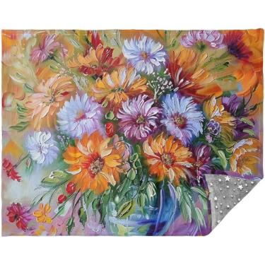 Imagem de Cobertor macio de vaso de flores com pintura colorida personalizada para sofá 177,8 cm x 139,7 cm, cobertores confortáveis de sofá para mulheres, cobertores quentes