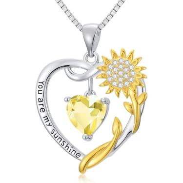 Imagem de WYDDO Colares de coração de girassol para mulheres, mãe, esposa, banhado a ouro 14K, pedra do mês de nascimento, joia de coração, girassol, aniversário, Natal, Dia dos Namorados, presentes para sua