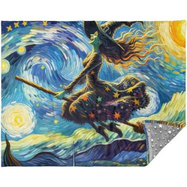 Imagem de TSENQUE Mantas personalizadas para sofá de bruxa estrelada para sofá 177,8 cm x 139,7 cm, manta xadrez de sofá para sofás, cobertores fofos e aconchegantes